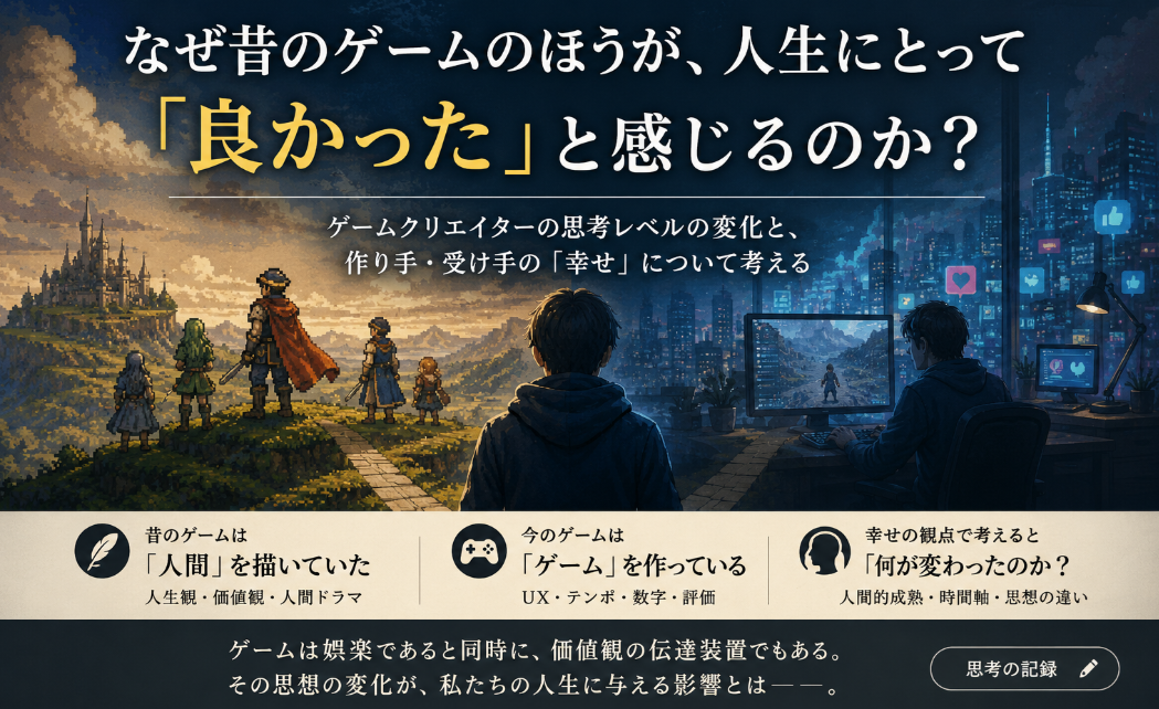 ゲームは人を幸せにしているのか？昔と今のクリエイターの思考を比較して考える