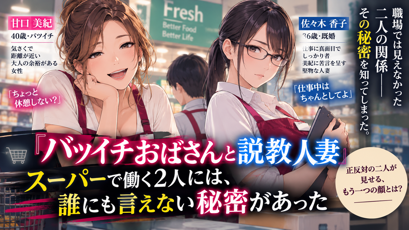 『バツイチおばさんと説教人妻』スーパーで働く2人には、誰にも言えない秘密があった